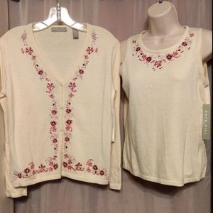 Kate Hill Petite Bejeweled Cardigan & Tank NWT P/S